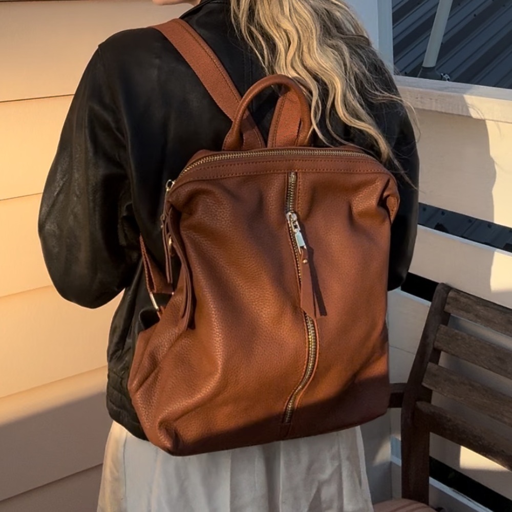 Brown Vegan Leather Backpack *brand new with tags*